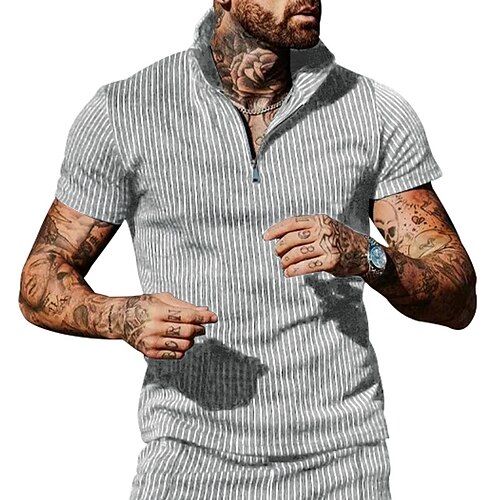 

Hombre Camiseta Camiseta superior A Rayas Cremallera de un cuarto Calle Vacaciones Mangas cortas Ropa Moda Design Básico