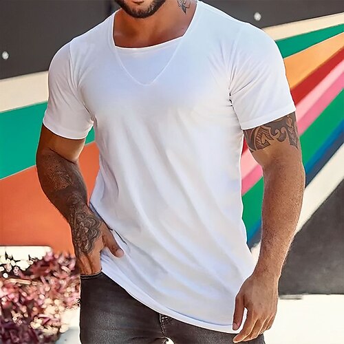 

Homme T shirt Tee T-shirt Plein Carré Plein Air Vacances Manches courtes Vêtement Tenue Mode Design basique