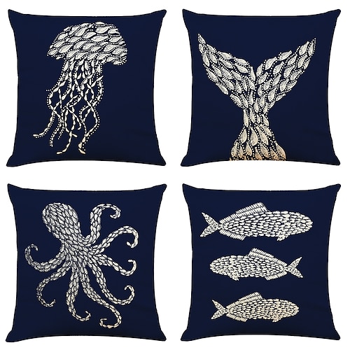 

Ocean Animal Double Side Pillow Cover 4PC Soft Decorative Square Cushion Case Pillowcase for Bedroom Livingroom Sofa Couch Chair