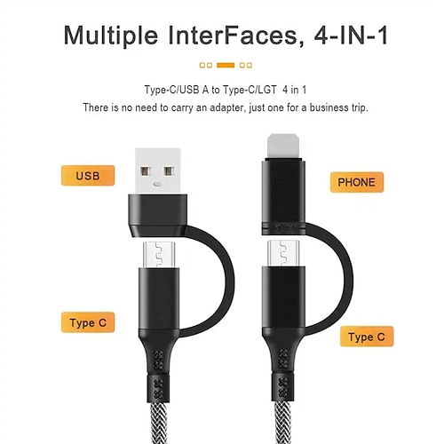 

Cabo de carregamento múltiplo USB A para Tipo C / Micro / IP 3 A Carga Rápida Alta transferência de dados Trançado de Nylon 4 em 1 Para iPhone Acessório para Celular