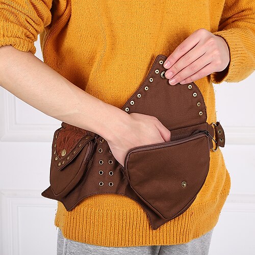 

1PCS Men's And Women's Vintage Riveted Waist Bag Cross Body Chest Bag Multifunctional Storage Package Outdoor Fashion Cool Bag Cross Border New Style