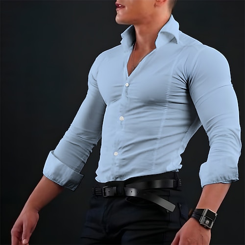 

Homens Camisa Social camisa de botão Camisa casual camisa de verão Preto Branco Azul Cinzento Manga Longa Tecido Lapela Diário Férias Roupa Moda Casual Confortável