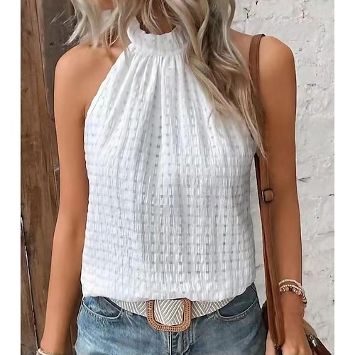 

Mujer Camiseta sin mangas Blanco Plano Sin Mangas Casual Básico Cuello Alto Regular S