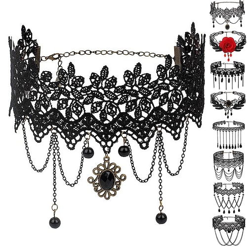 

Choker Necklace Lace Tattoo Choker Punk Goth Fashion Gothic Lolita Jewelry Retro Vintage Style Lace Up Artificial Gemstones Lace Alloy Women's Girls' Costume Jewelry