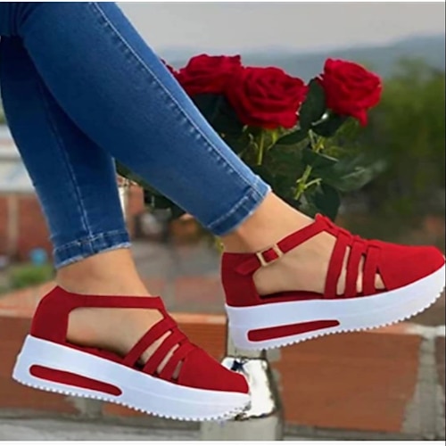 

Women's Sandals Slip-Ons Platform Sandals Plus Size Sporty Mules Outdoor Daily Summer Cut Out Buckle Flat Heel Round Toe Vintage Casual Walking Shoes Satin Buckle Solid Color Black Red Blue