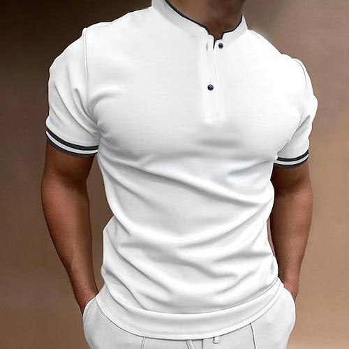  Herren Poloshirt Kragenlose Golfshirts Casual Festtage Ständer Kurzarm Modisch Basic Glatt Taste Sommer Regular Fit Schwarz Weiß Burgunderrot Poloshirt