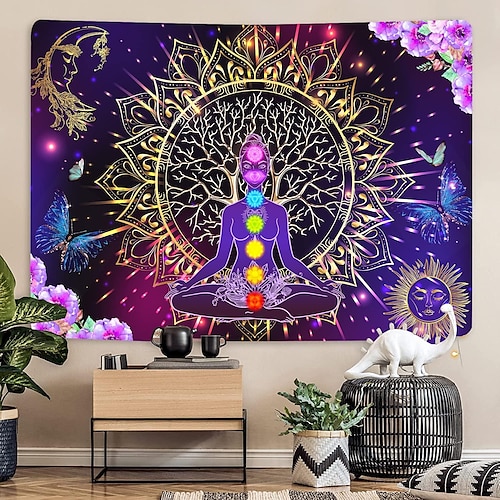 

Yoga Meditation Chakra Hanging Tapestry Wall Art Large Tapestry Mural Decor Photograph Backdrop Blanket Curtain Home Bedroom Living Room Decoration