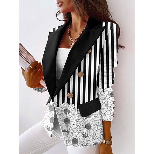

Femme blazer Travail Imprimer Rayure Décontracté / Quotidien Mode Standard Vêtements d'extérieur manche longue Eté Rose Claire S