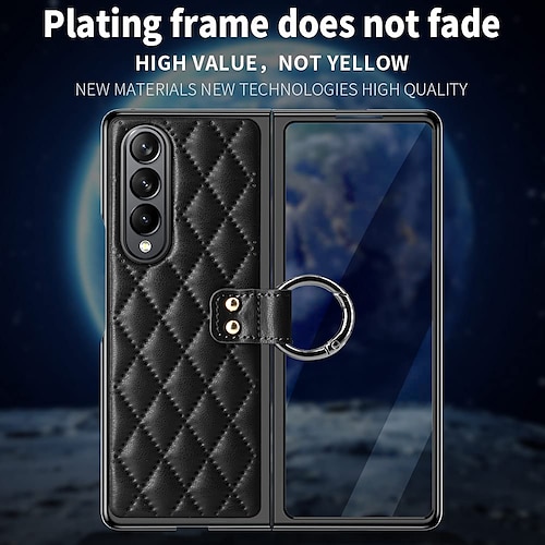 

Phone Case For Samsung Galaxy Back Cover Z Flip 4 Z Flip 3 Z Fold 4/3/2 Leather Magnetic Flip Case with Ring Solid Colored Geometric Pattern TPU Metal PU Leather