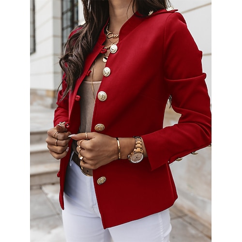 

Women's Blazer Office Work Wear to work Spring Fall Regular Coat Regular Fit Windproof Breathable Stylish Contemporary Modern Style Jacket Long Sleeve Plain Slim Fit Black Red Dark Navy