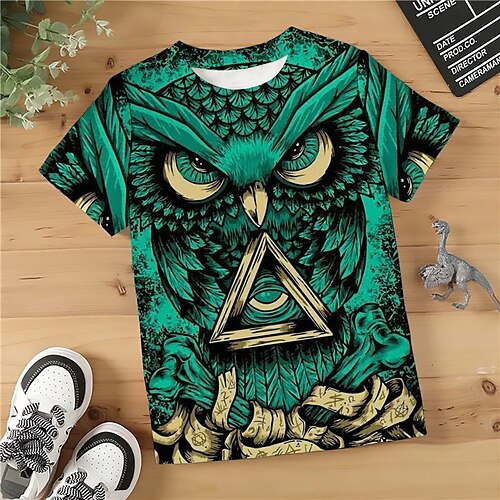 

Chico Camiseta Manga Corta Camiseta Graphic Animal Búho Impresión 3D Activo Deportes Moda Poliéster Exterior Casual Diario Niños Cuello redondo 3-12 años Gráfico impreso en 3D Ajuste regular Camisa