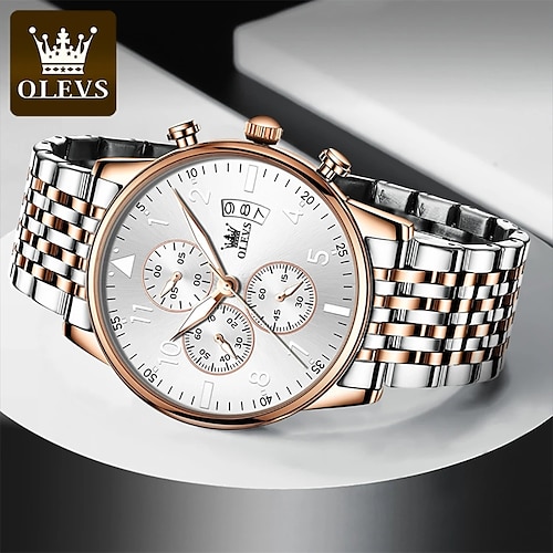 

olevs hommes montre à quartz mode luxe grand cadran sports d'affaires analogique montre-bracelet calendrier lumineux chronographe étanche montre en acier inoxydable