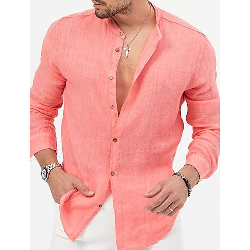 

Homme Chemise Chemise Lin Chemise boutonnée Chemisette Chemise d'été Chemise de plage Violet Claire Violet manche longue Plein Mao Printemps été Casual du quotidien Vêtement Tenue