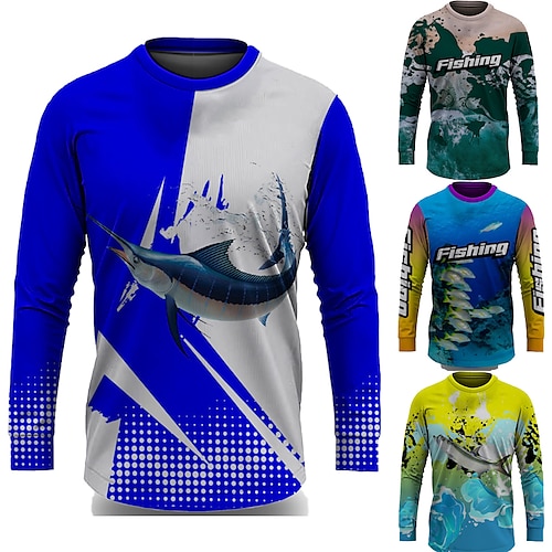 

Homens Camisa de pesca camisa de desempenho Exterior Manga Longa Proteção Solar UPF50 Respirável Secagem Rápida Leve Blusas Primavera Outono Ao ar livre Pesca Amarelo Azul Real Azul