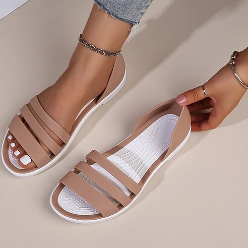 

Damen Sandalen Flache Sandalen Hausschuhe im Freien Outdoor Strand Flacher Absatz Modisch Brautkleider schlicht Minimalismus PVC Halbschuhe Schwarz Weiß Gelb