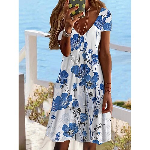 

Damen Lässiges Kleid Sommerkleid Kleid drucken Blumen Bedruckt V Ausschnitt Minikleid Aktiv Modisch Outdoor Täglich Kurzarm Regular Fit Hellgrün Blau Purpur Sommer Frühling S M L XL XXL
