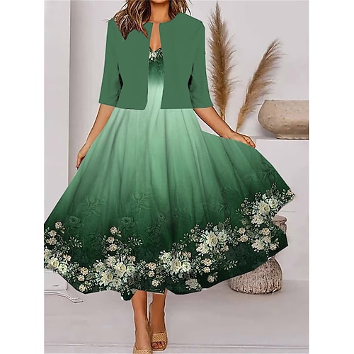 

Dames Tweedelige jurkenset Casual jurk Chiffon jurk Buiten Dagelijks Modieus Modern Afdrukken Halflange jurk V-hals Halve mouw Bloemig Normale pasvorm Groen Zomer Lente S M L XL XXL