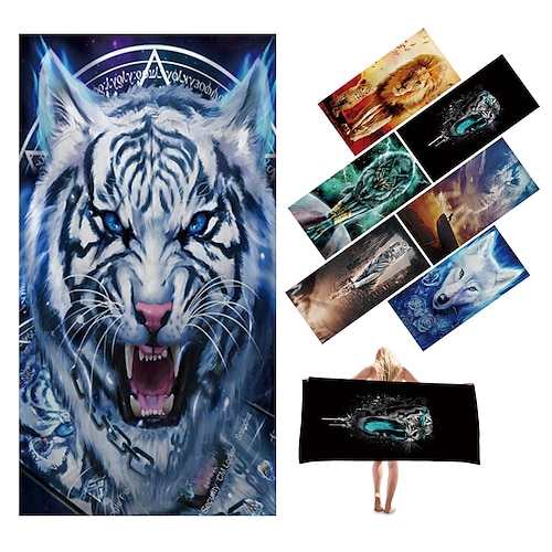 

1pc plage serviettes de natation tigre lion loup dessin animé motif animal impression plié séchage rapide serviettes douces décor à la maison voyage