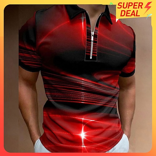 

Men's Polo Shirt Golf Shirt Streamer Turndown Black / Red Yellow Pink Royal Blue Blue 3D Print Street Daily Short Sleeve Zipper 3D Clothing Apparel Fashion Casual Comfortable