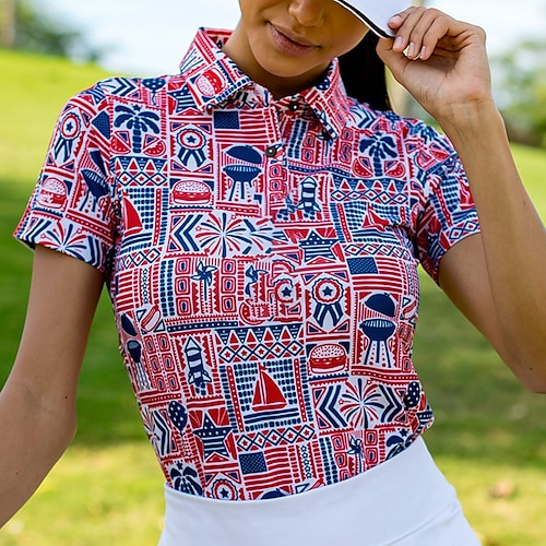 

Mulheres Camisa polo de caminhada vestuário de golfe roupas de golfe Respirável Secagem Rápida Leve Manga Curta Camiseta Blusas Estampado Verão Tênis Golfe Pickleball