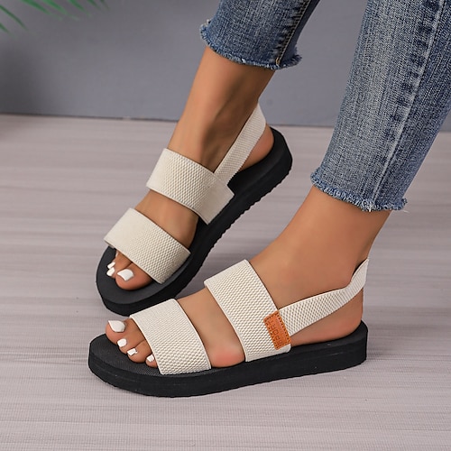 

Mulheres Sandálias Rasos Sandálias rasas Chinelos de praia Praia Sem Salto Peep Toe Punk Minimalismo Caminhada Tecido elástico Velcro Branco / Preto