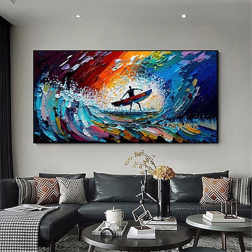 

pintura a óleo artesanal lona decoração da arte da parede original surf pintura abstrata vista para o mar para decoração de casa com moldura esticada/sem pintura de moldura interna