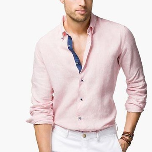 

Homens Camisa Social camisa de botão Camisa casual camisa de verão camisa de praia Rosa Azul Manga Longa Tecido Lapela Diário Férias Roupa Moda Casual Confortável