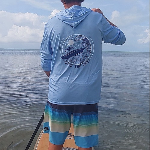

Herren Angelhemd Performance-Shirt Mit Kapuze Draussen Langarm Sonnenschutz UPF50 Atmungsaktiv Schnelltrocknend Leichtgewichtig Shirt Frühling Herbst Outdoor Angeln Blau Grün Grau