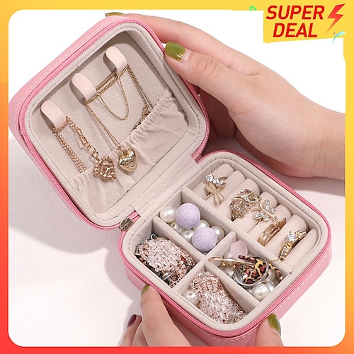 

Mini Travel Jewelry Case Small Jewelry Box Portable Jewelry Travel Ogranizer Display Jewelry Storage Case for Rings Earring Necklace Bracelet Gift for Women Girls