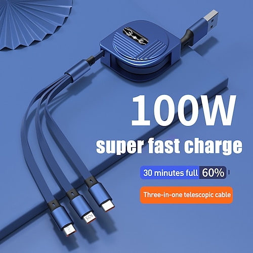 

Multi Charging Cable 3.3ft 6.6ft USB A to Lightning / micro / USB C 3 A Fast Charging 3 in 1 Magnetic 540 Rotation For Samsung iPhone Phone Accessory