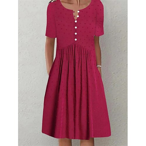

Mujer Vestido informal Vestido de verano Vestido Midi Botón Bolsillo Exterior Diario Cita Moda Básico Cuello Barco Manga Corta 2023 Ajuste regular Rojo Color S M L XL XXL Talla
