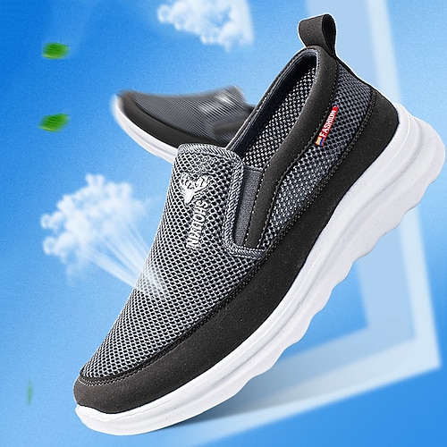 

Men's Loafers Slip-Ons Comfort Shoes Casual Outdoor Daily Walking Shoes Mesh Breathable Black Grey Slogan Summer Spring