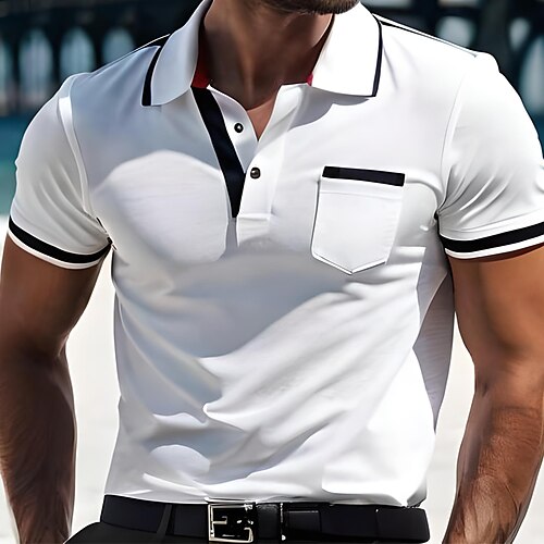 

Herren Polos mit Knöpfen Poloshirt Casual Festtage Kargen Kurzarm Modisch Basic Glatt Klassisch Sommer Regular Fit Weiß Rote Dunkelblau Leicht Blau Grau Polos mit Knöpfen