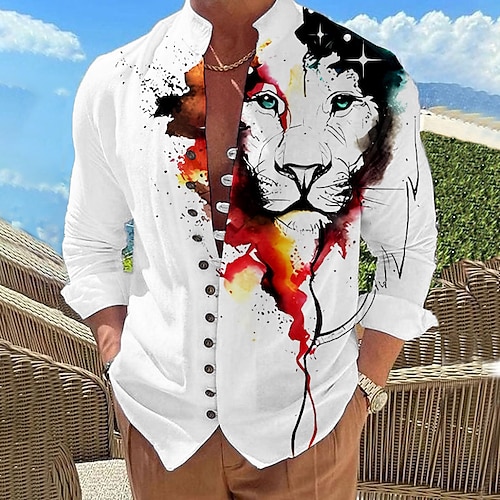 Tiger Print Sleeve Shirt Men, Men Luxury Print Dress Shirt