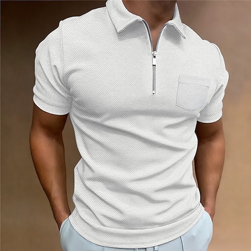 

Homme Polo gaufré Tee Shirt Golf Casual Vacances Revers Quarter Zip Manche Courte Mode basique Plein Quarter Zip Eté Standard Blanche bleu marine Bleu Beige Gris Polo gaufré