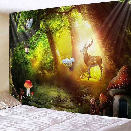 

Tapiz colgante de bosque de cuento de hadas, arte de pared, tapiz grande, decoración mural, fotografía, telón de fondo, manta, cortina, hogar, dormitorio, sala de estar, decoración