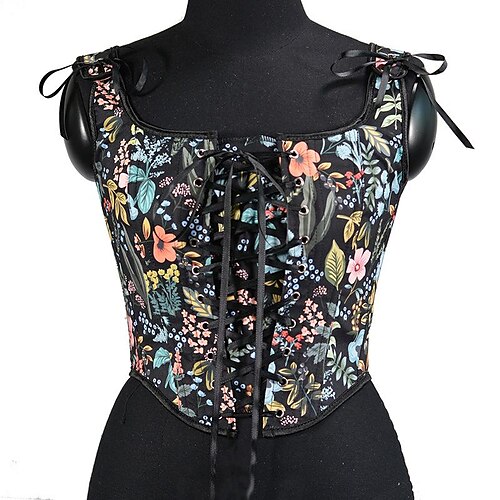 

Camisole florale pour femme surbuste corset bustier bodyshaper motif de broderie de fleurs gilet serré cordon de serrage débardeur vintage rococo renaissance victorienne