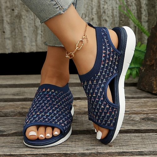 

Damen Sandalen Plateausandalen Übergrössen Flyknit Schuhe Outdoor Täglich Strand Sommer Ausgehöhlt Flacher Absatz Peep Toe Sport Vintage Brautkleider schlicht Wanderschuhe Fliegendes Weben Halbschuhe