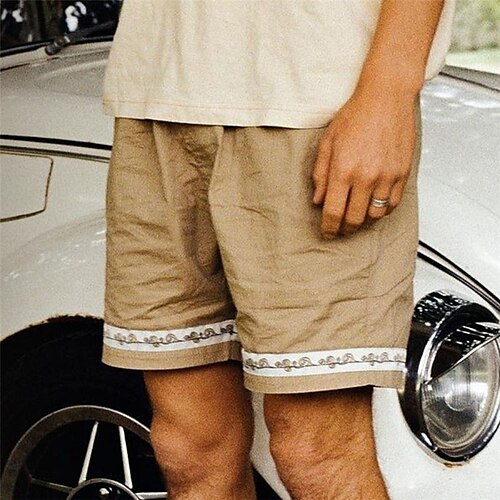 

Homens Calção Shorts de verão Shorts de praia Com Cordão Cintura elástica Perna reta Retalhos Conforto Respirável Curto Casual Diário Feriado Moda Estilo Étnico Cáqui