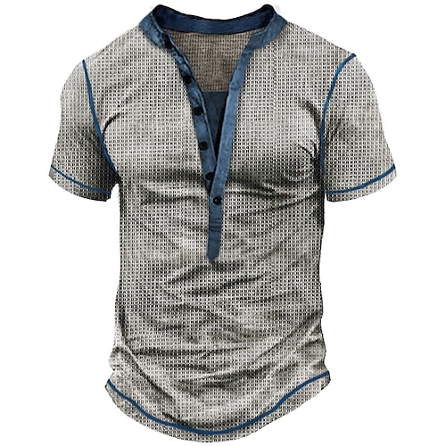 

Homens Camiseta Camisa Waffle Henley Camisetas Cor Sólida Decote V Azul Marron Cáqui Cinzento Casual Diário Manga Curta Roupa Legal Casual