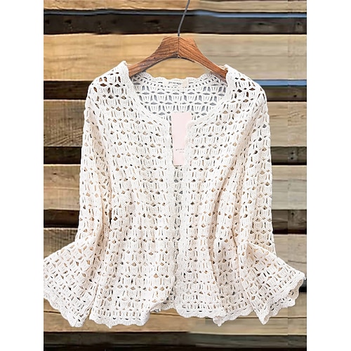 

Damen Strickjacke Strickwaren Gehäkelt Stricken Taste Loch Feste Farbe Rundhalsausschnitt Stilvoll Brautkleider schlicht Täglich Ausgehen Sommer Frühling Weiß Beige Einheitsgröße