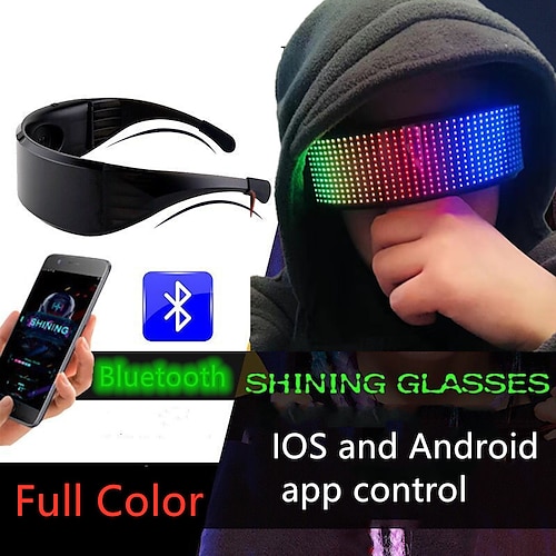 

RGB Party LED Sunglasses Disco Wine Bar DJ Dynamic Flashing LED Glasses, Raves Bluetooth APP Customizable Light Up Toys Gifts