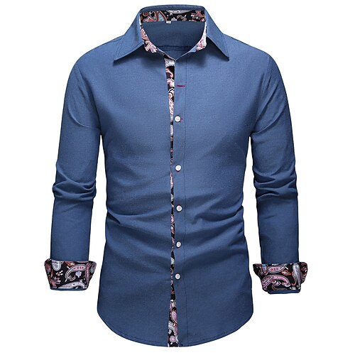 

Men's Shirt Button Up Shirt Casual Shirt Summer Shirt White Pink Blue Green Long Sleeve Plain Lapel Street Vacation Basic Clothing Apparel Fashion Leisure