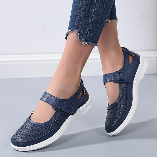 

Damen Sandalen Halbschuhe Flache Sandalen Komfort Schuhe Plateausandalen Outdoor Täglich Flacher Absatz Runde Zehe Brautkleider schlicht Minimalismus Leder Klettverschluß Feste Farbe Mandelfarben