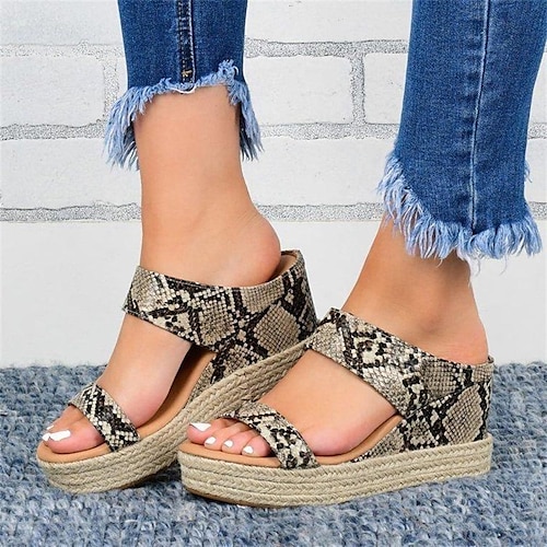 

Femme Sandales Sandales Compensées Sandales à plateforme Grandes Tailles Extérieur Plage Hauteur de semelle compensée Elégant Minimalisme Faux Cuir Mocassins Couleur unie Serpent Multicouleur Noir