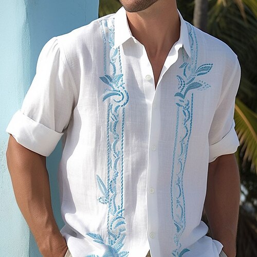 

Homme Chemise Chemise Lin Floral Imprimés Photos Col rabattu Azur Jaune Bleu Bleu clair Extérieur Plein Air manche longue Imprimer Vêtement Tenue Lin Mode Vêtement de rue Design Décontractées