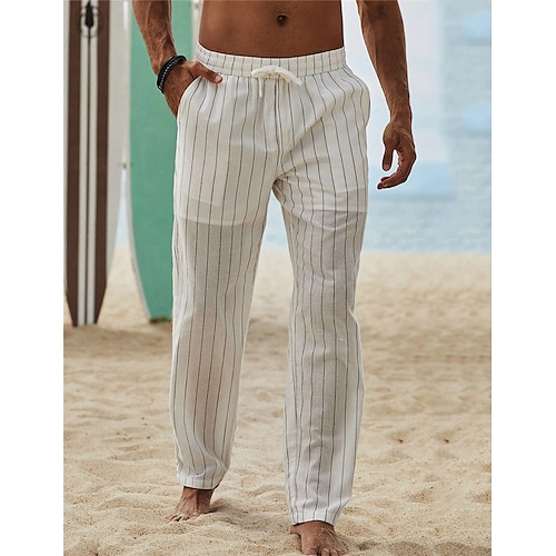 

Homens Calças Calça verão Calças de praia Com Cordão Cintura elástica Perna reta Listra Conforto Respirável Casual Diário Feriado Moda Estilo Clássico Preto Branco