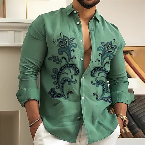 

Homme Chemise Chemise Lin Floral Imprimés Photos Col rabattu Bleu Violet Vert Kaki Gris Extérieur Plein Air manche longue Imprimer Vêtement Tenue Lin Mode Vêtement de rue Design Décontractées