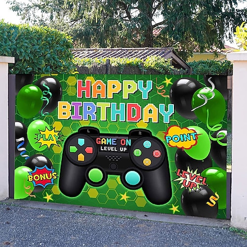

1 pieza de tela de fondo colorido del juego, decoración de fiesta de cumpleaños, bandera colgante, decoración de festival