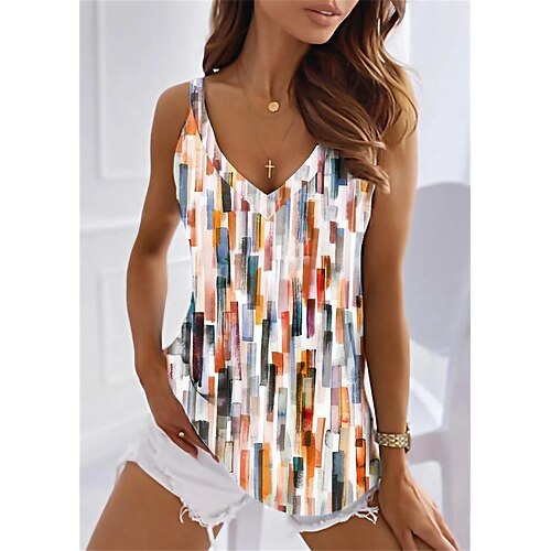 

Women's Tank Top Orange Graffiti Print Sleeveless Casual Basic V Neck Regular S